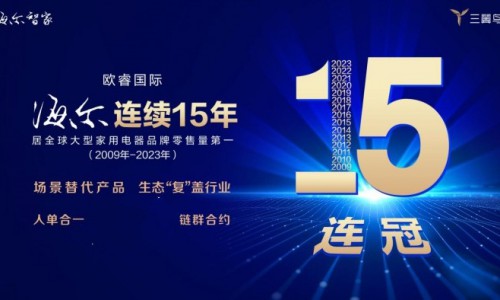 海尔第15次蝉联全球大型家电品牌零售量第一